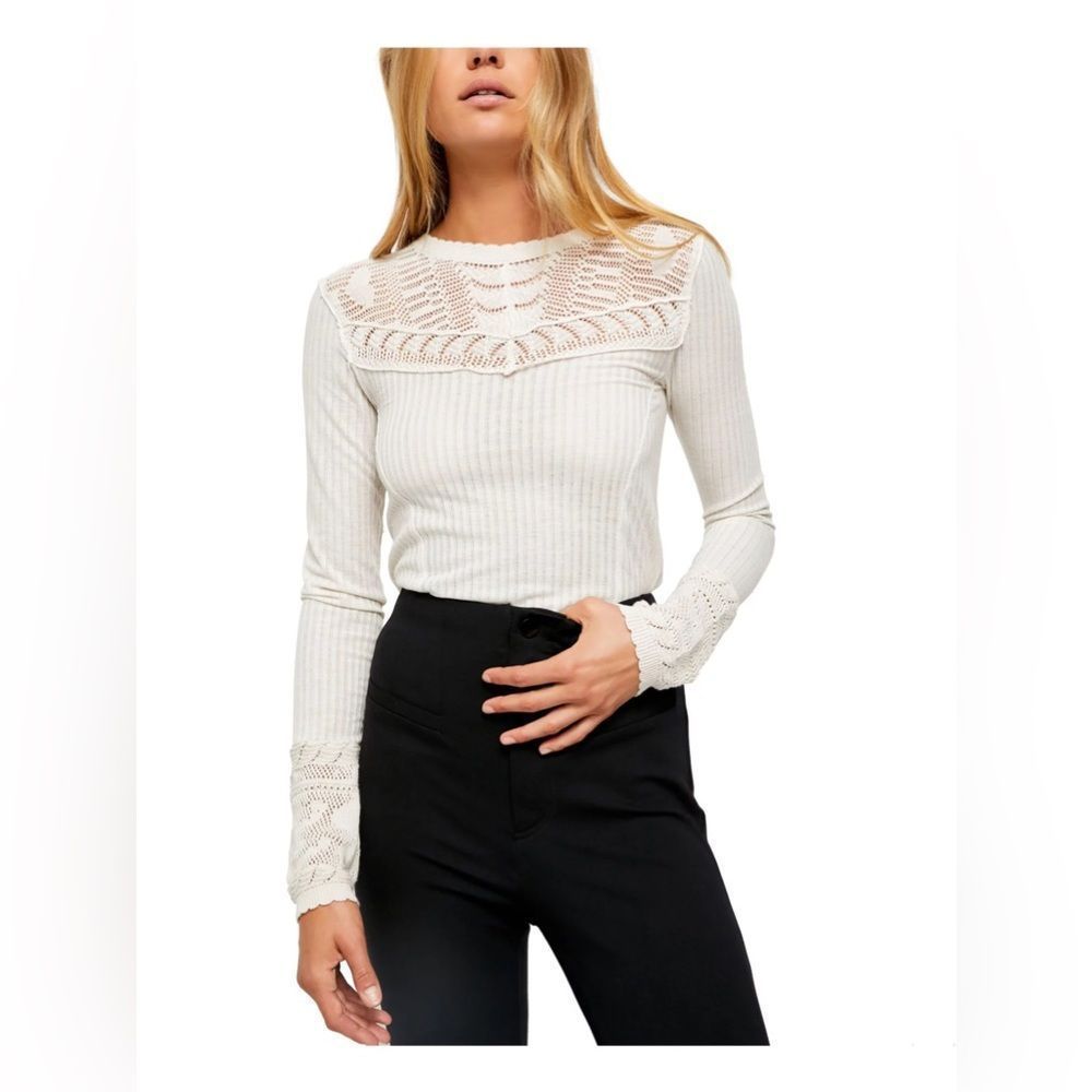 Free People NWT Colette Pointelle Sweater XS In Neutral